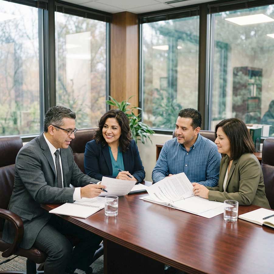 Abogado reunido con su cliente en Albuquerque, Nuevo México