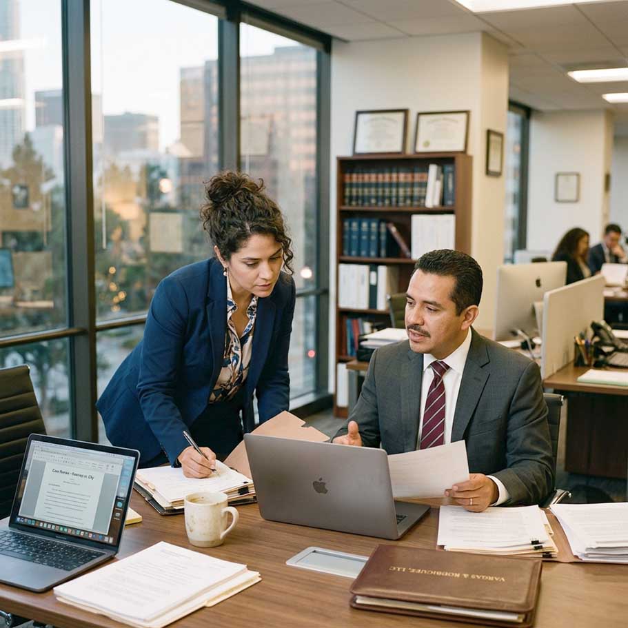 Abogado reunido con su cliente en una oficina de Bullhead City, Arizona