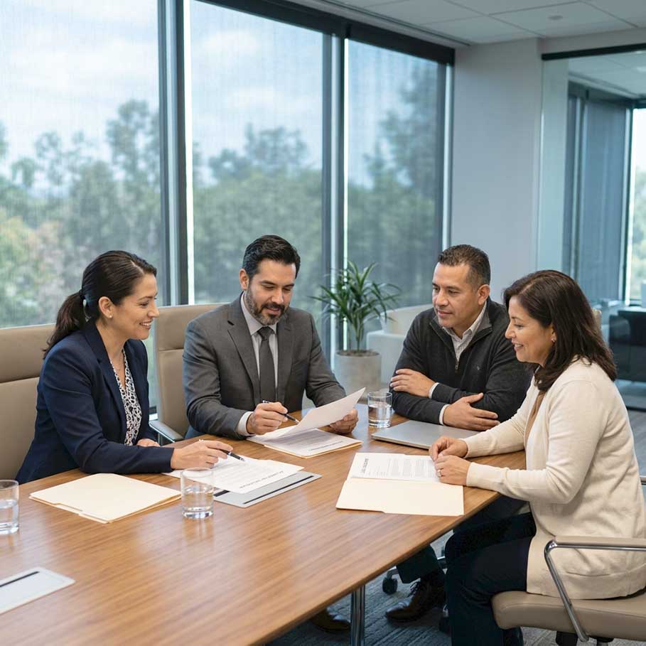 Abogados reunidos con sus clientes en Gainesville, Georgia