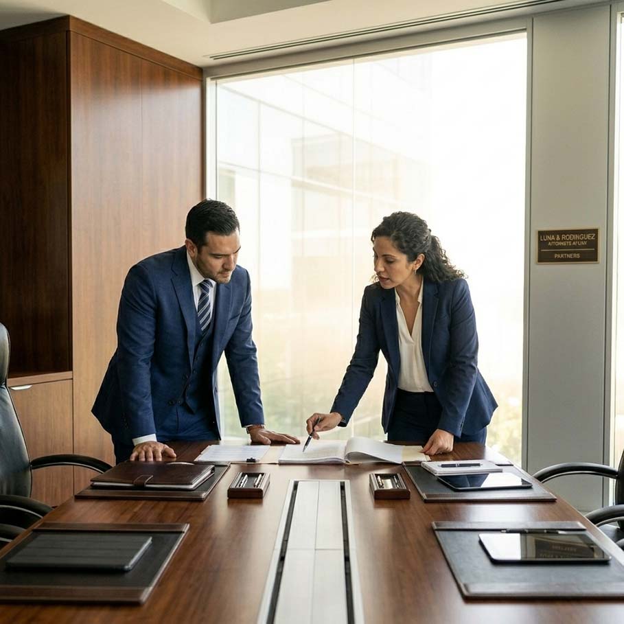 Abogado reunido con su cliente en una oficina de Mesa, Arizona
