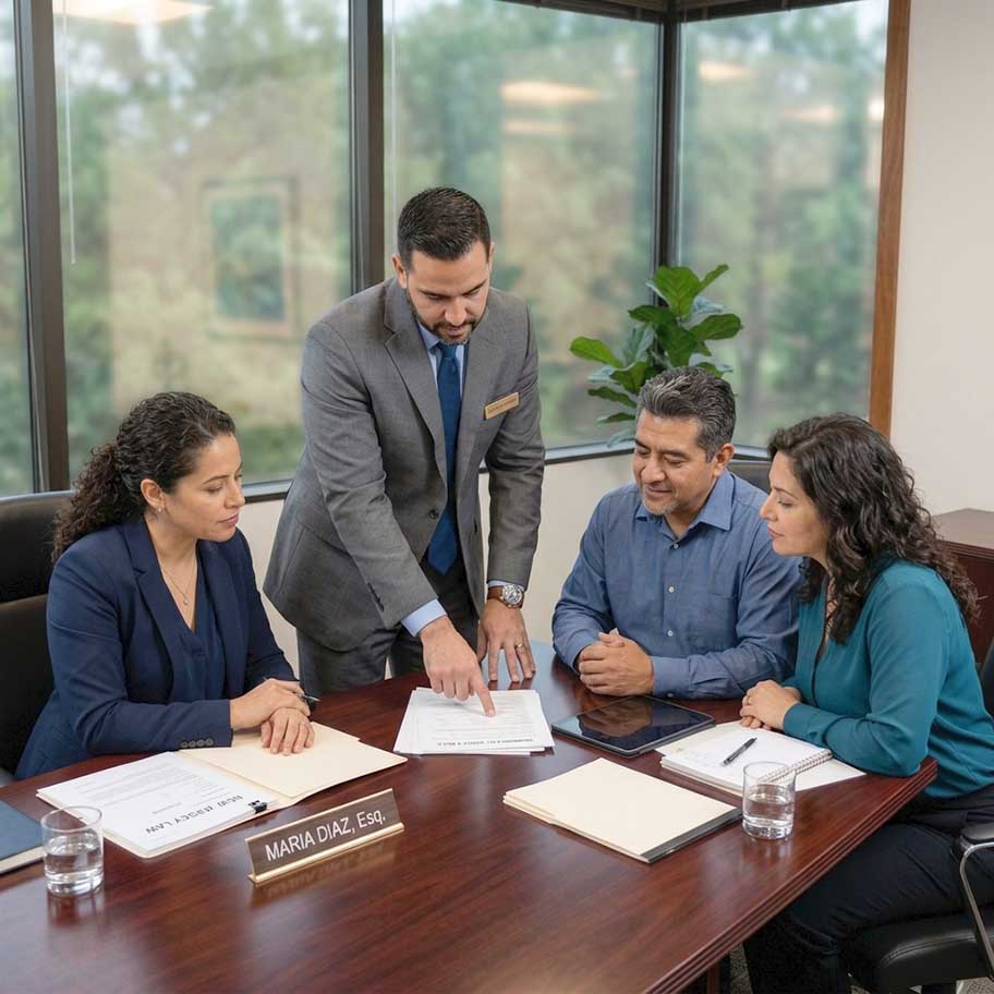 Abogados que hablan español en New Mexico reunidos con un cliente latino