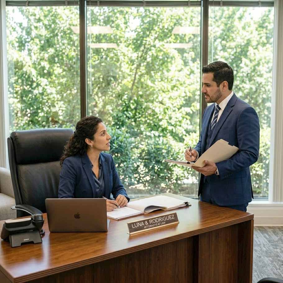 Abogado reunido con su cliente en una oficina de Scottsdale, Arizona