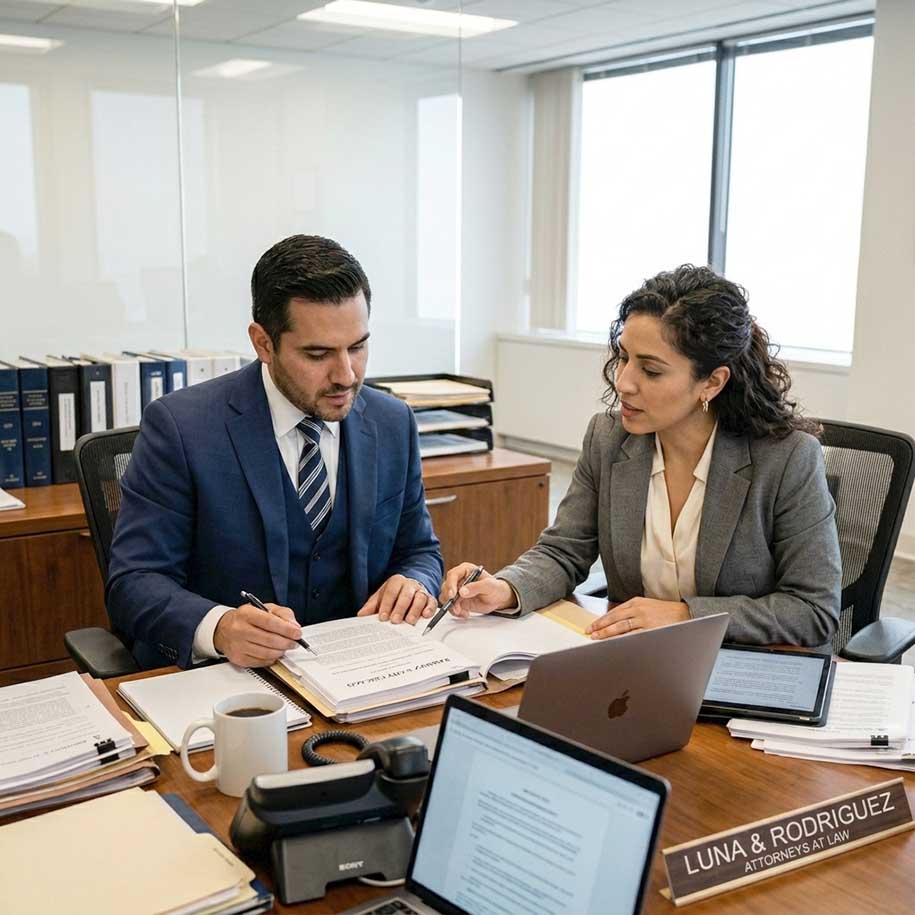Abogado reunido con su cliente en una oficina de Tempe, Arizona