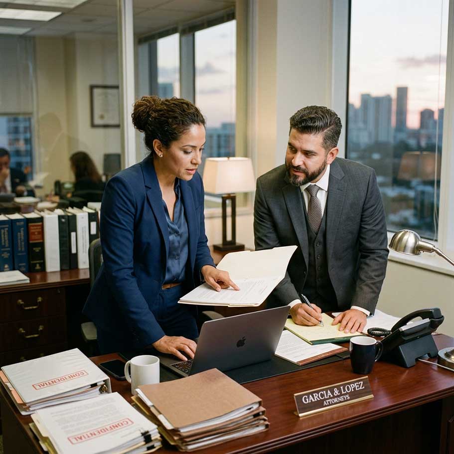 Abogado reunido con su cliente en una oficina de Yuma, Arizona